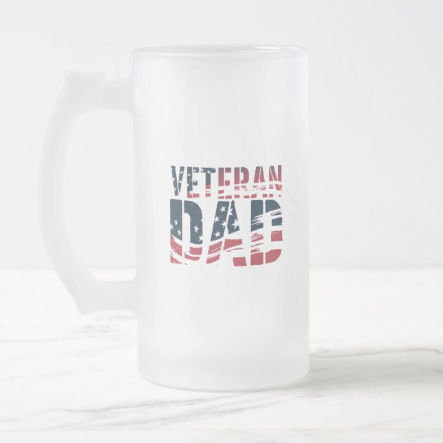 Red, White, and Blue Veteran Dad Frosted Glass Beer Mug (Left)