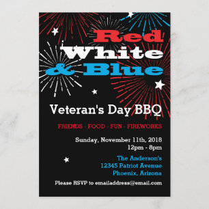 Red White and Blue Veterans Day BBQ Invitation
