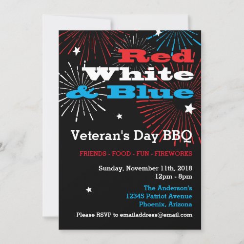 Red White and Blue Veterans Day BBQ Invitation