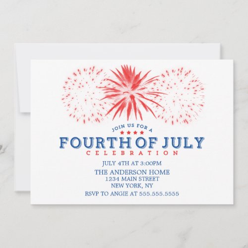 Red White and Blue Vintage Fireworks 4th of July Invitation