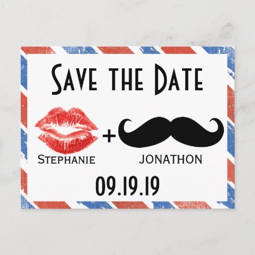 Red White and Blue Vintage Save the Date Announcement Postcard
