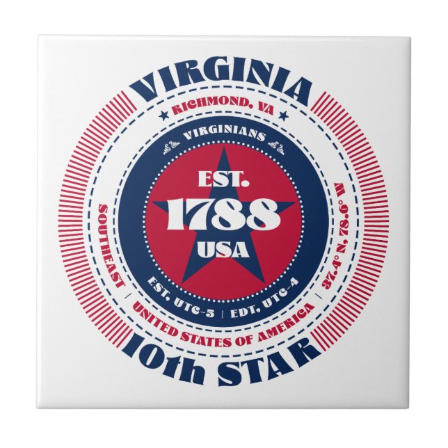 Red, White, and Blue Virginia Ceramic Tile (Front)