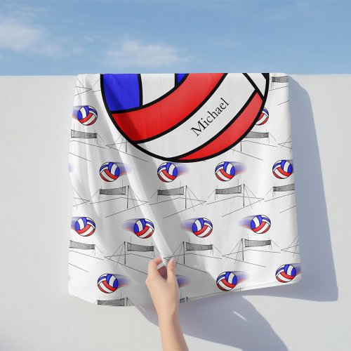 Red White and Blue Volleyball Beach Towel