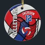 Red, White and Blue Volleyball 🏐 Ceramic Ornament<br><div class="desc">🥇AN ORIGINAL COPYRIGHT ART DESIGN by Donna Siegrist ONLY AVAILABLE ON ZAZZLE! Volleyball Sport Player Christmas Ornament. Impress your volleyball player with this DIY name design in a sharp RED, WHITE AND BLUE design. A great gift for any volleyball player, volleyball fan or a volleyball team coach. More colors are...</div>