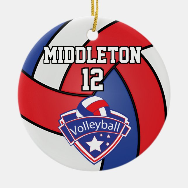 Red, White and Blue 🏐 Volleyball Ceramic Ornament (Front)