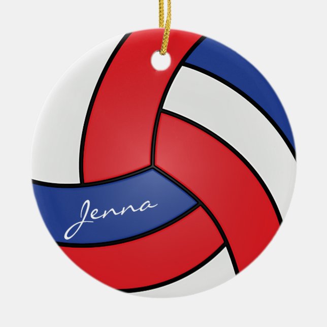 Red, White and Blue Volleyball | DIY Name Ceramic Ornament (Front)