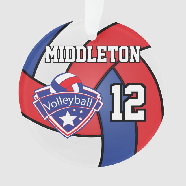 Red, White and Blue Volleyball | DIY Text Ornament (Front)