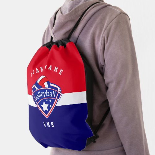 Red White and Blue Volleyball  Drawstring Bag