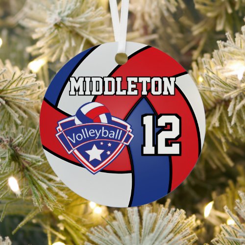Red White and Blue Volleyball with DIY Text Metal Ornament