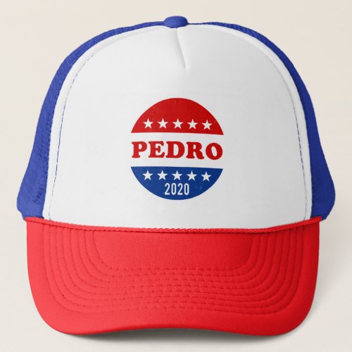 Red White and Blue Vote for Pedro Voter Button Trucker Hat