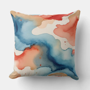 Red, White and Blue Watercolor abstract Throw Pillow