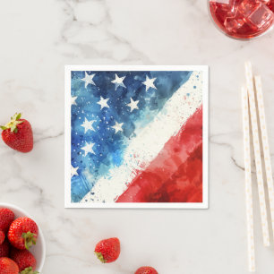 Red White and Blue Watercolor American Flag Paper Napkins