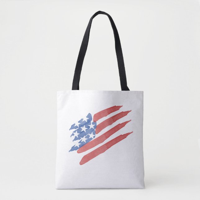Red White and Blue Watercolor American Flag Tote Bag (Front)