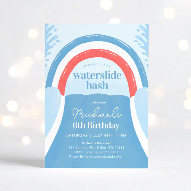 Red White and Blue Waterslide Bash Summer Birthday Invitation | Zazzle