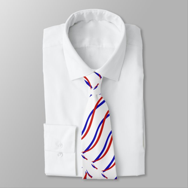 Red White and Blue Waves Neck Tie (Tied)