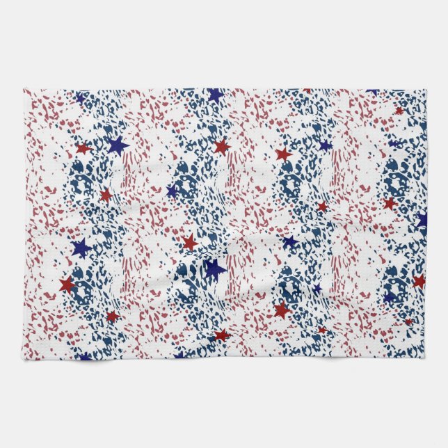 Red white and blue waves with stars kitchen towel (Horizontal)