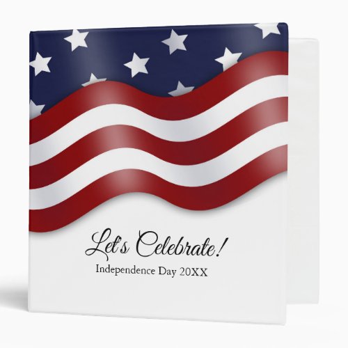 Red White and Blue Waving Flag Memory  3 Ring Binder
