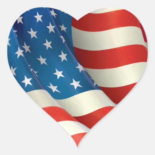Red White and Blue Waving US Flag Heart Sticker