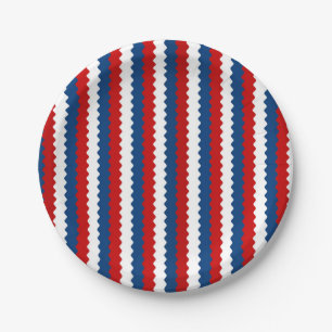 Red, White and Blue Wavy Stripe Paper Plates