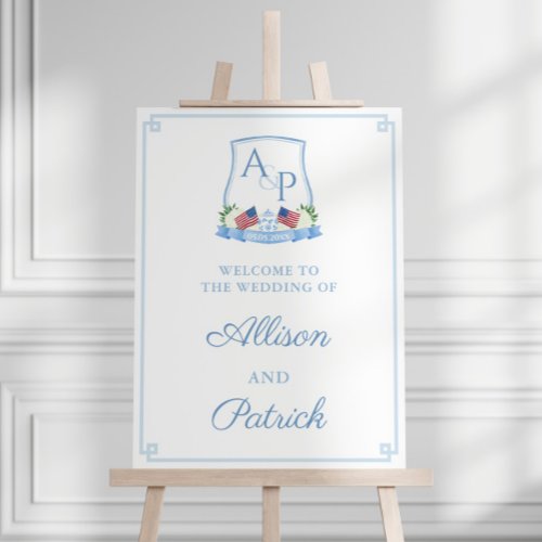 Red White And Blue Wedding Crest Welcome Sign