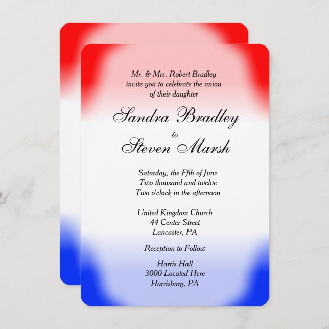 Red White and Blue Wedding Invitations (Front/Back)