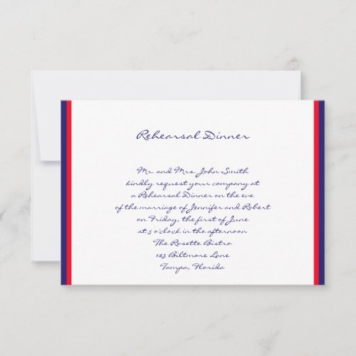 Red White and Blue Wedding Rehearsal Invitation