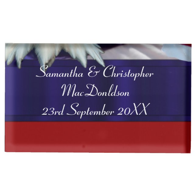 Red white and blue wedding table number holder (Front)