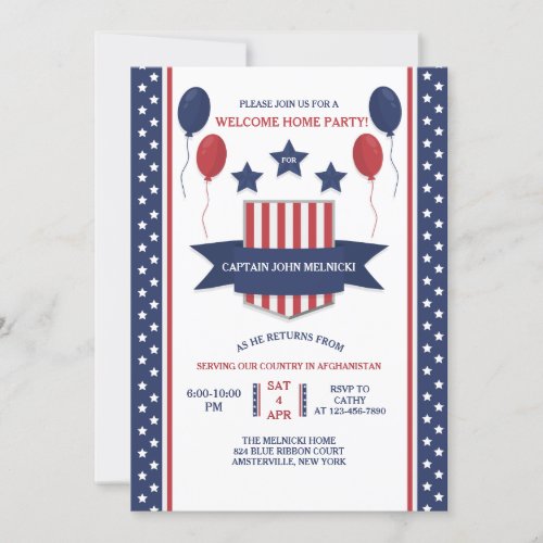 Red White and Blue Welcome Home Invitation