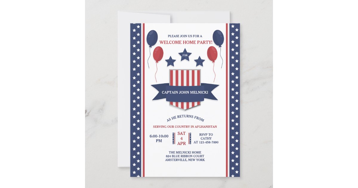 Red White and Blue Welcome Home Invitation | Zazzle