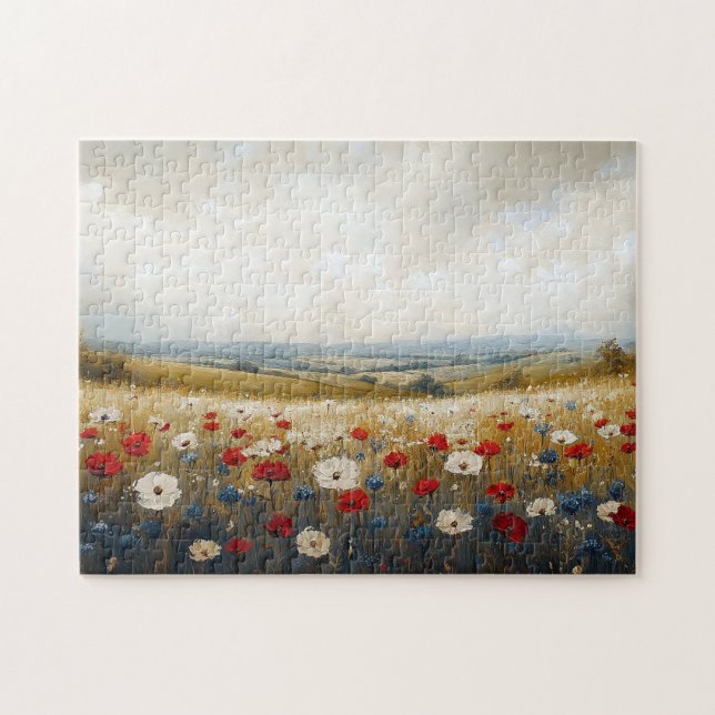 Red White and Blue Wildflowers Jigsaw Puzzle (Horizontal)