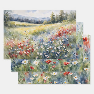 Red White and Blue Wildflowers Variety Pack Wrapping Paper Sheets