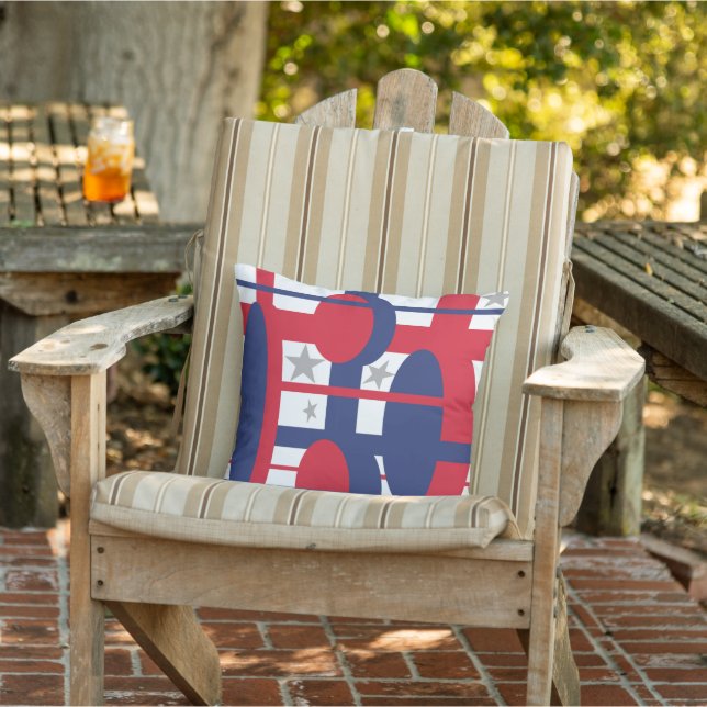 Red, White and Blue with Stars Outdoor Pillow (Chair)