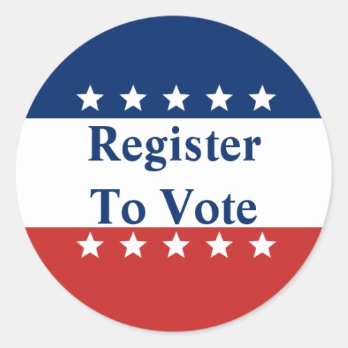 Red White and Blue with Stars Register to Vote Classic Round Sticker