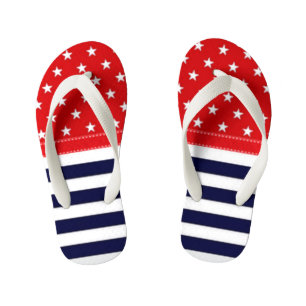 Red White and Blue with White Stars & Stripes Kid's Flip Flops