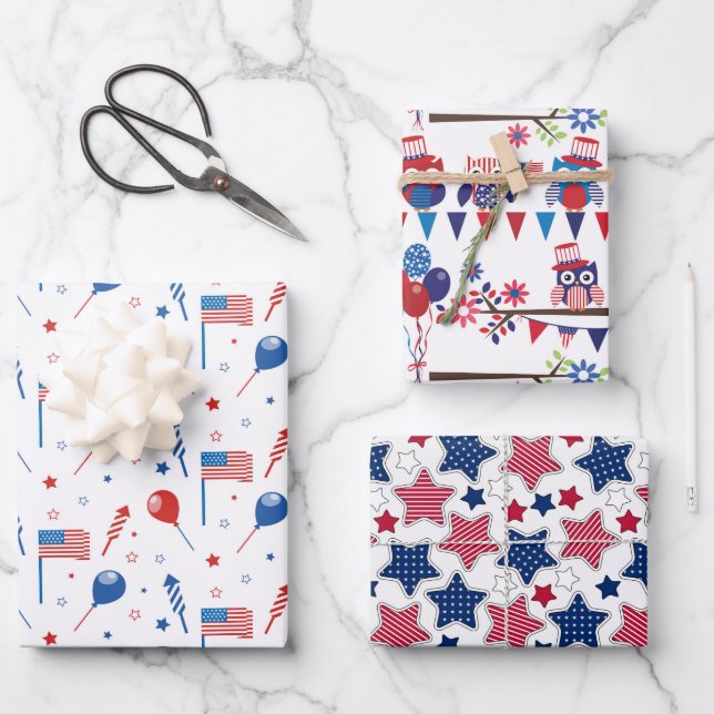 Red White And Blue Wrapping Paper Sheets (Front)