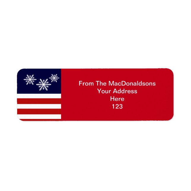 Red white and blue Xmas snowflake Label (Front)