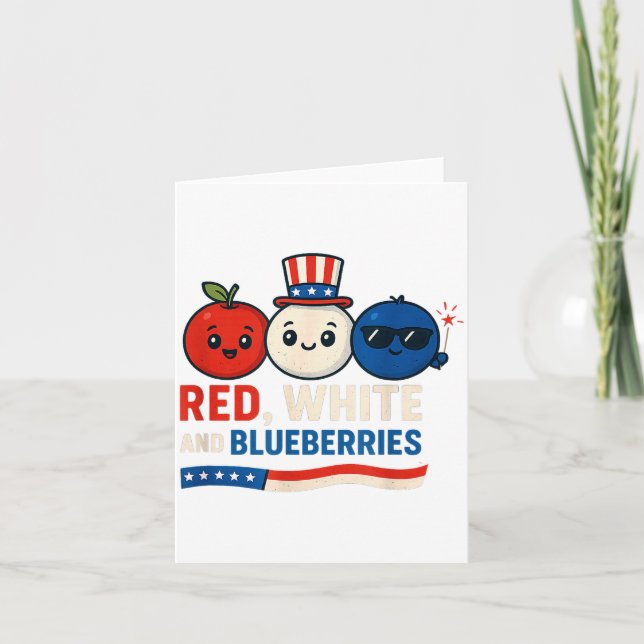Red, White And Blueberries Patriot Cute Cartoon De Card (Front)