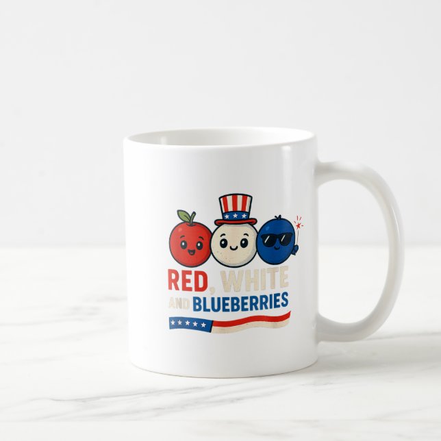 Red, White And Blueberries Patriot Cute Cartoon De Coffee Mug (Right)