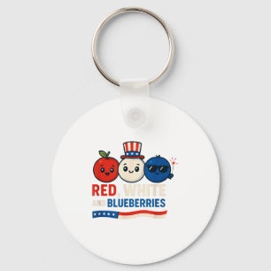Red, White And Blueberries Patriot Cute Cartoon De Keychain