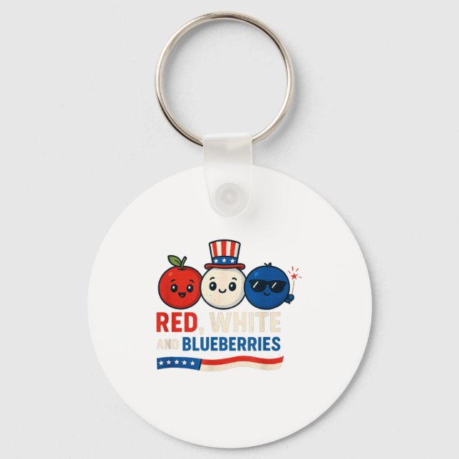 Red, White And Blueberries Patriot Cute Cartoon De Keychain (Front)