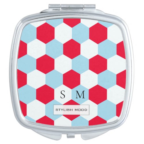 Red White and Blues Hexagons Monogram Compact Mirror