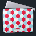 Red, White and Blues Hexagons Monogram Laptop Sleeve<br><div class="desc">Simple and stylish hexagons seamless pattern with red,  white and light blue hexagons and a monogram.
Elegant and vibrant color combination.
Personalize by changing the initials and the text.</div>