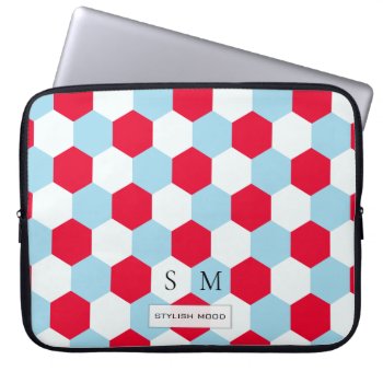 Red  White And Blues Hexagons Monogram Laptop Sleeve by LifeInColorStudio at Zazzle