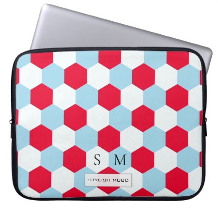 Red, White And Blues Hexagons Monogram Laptop Sleeve