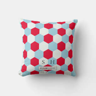 Red, White and Blues Hexagons Monogram Throw Pillow