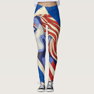 "Red, White and Bold American Woman" leggings