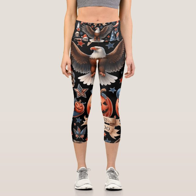 Red, White, and Boo!: A Patriotic Halloween Design Capri Leggings (Front)