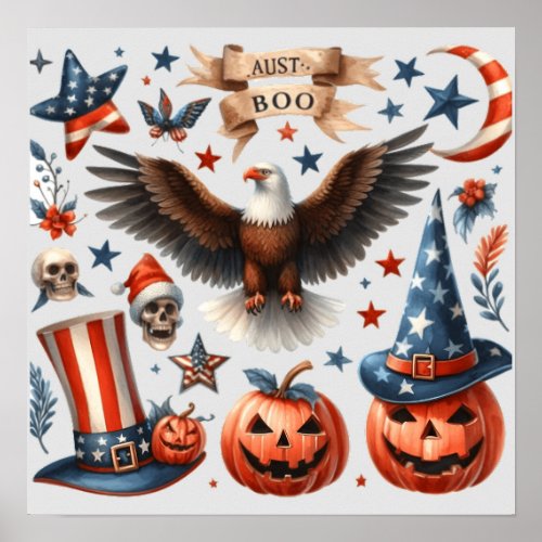 Red White and Boo A Patriotic Halloween Design Poster