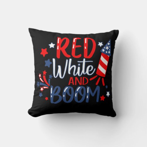 Red White And Boom Fireworks 4th Of July Throw Pillow