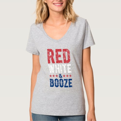 Red White and Booze Patriotic Women V_Neck T_Shirt